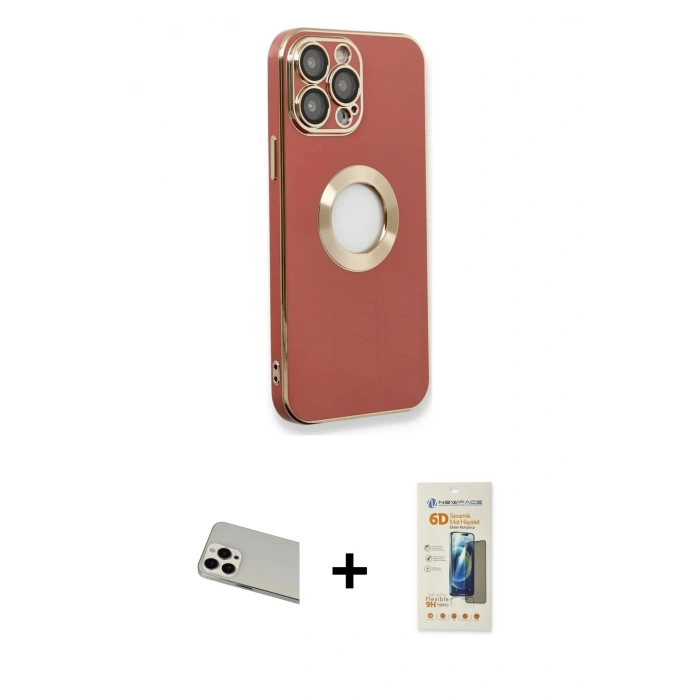 MARSİLYAN™- iPhone 13 Pro Max Kılıf İz Form Serisi - Siyah 6D Mat Seramik Hayalet Nano Ekran Koruyucu + Rainbow Kamera Lens Koruma Cam - BZ