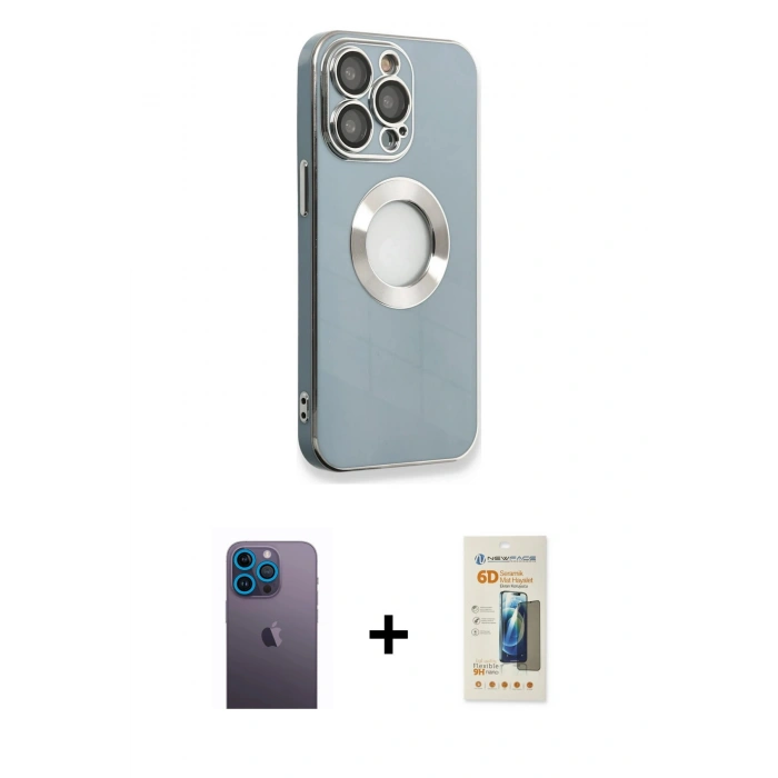 MARSİLYAN™- iPhone 13 Pro Max Kılıf İz Form Serisi - Siyah 6D Mat Seramik Hayalet Nano Ekran Koruyucu + Neon Fosforlu Kamera Lens - MI