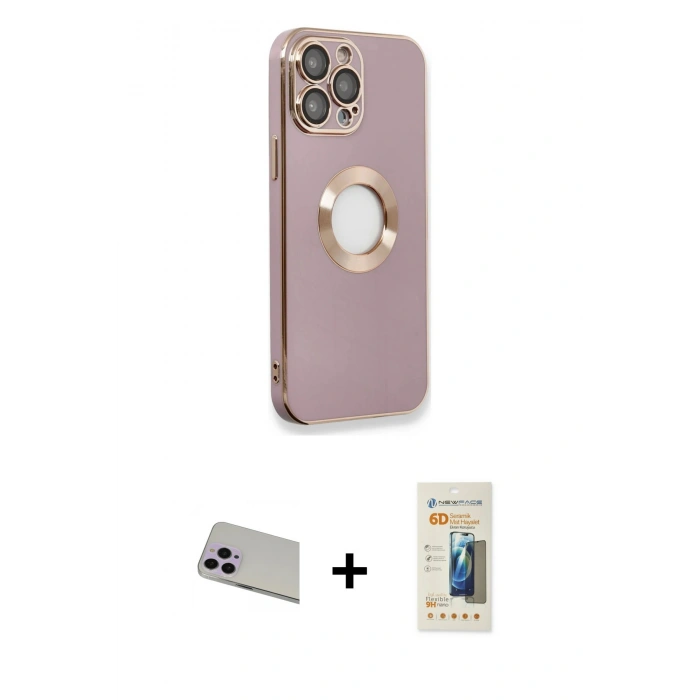 MARSİLYAN™- iPhone 13 Pro Max Kılıf İz Form Serisi - Siyah 6D Mat Seramik Hayalet Nano Ekran Koruyucu + Rainbow Kamera Lens Koruma Cam - MR