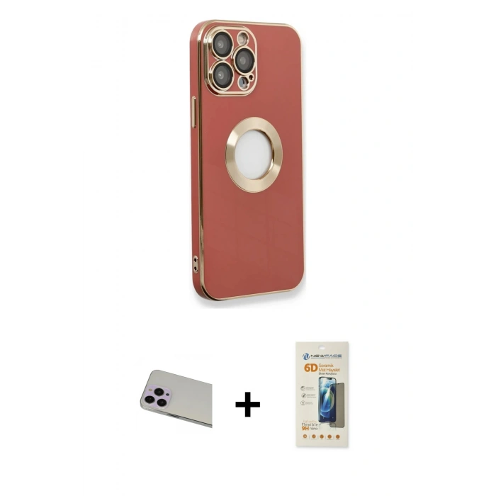MARSİLYAN™- iPhone 13 Pro Max Kılıf İz Form Serisi - Siyah 6D Mat Seramik Hayalet Nano Ekran Koruyucu + Rainbow Kamera Lens Koruma Cam - MR