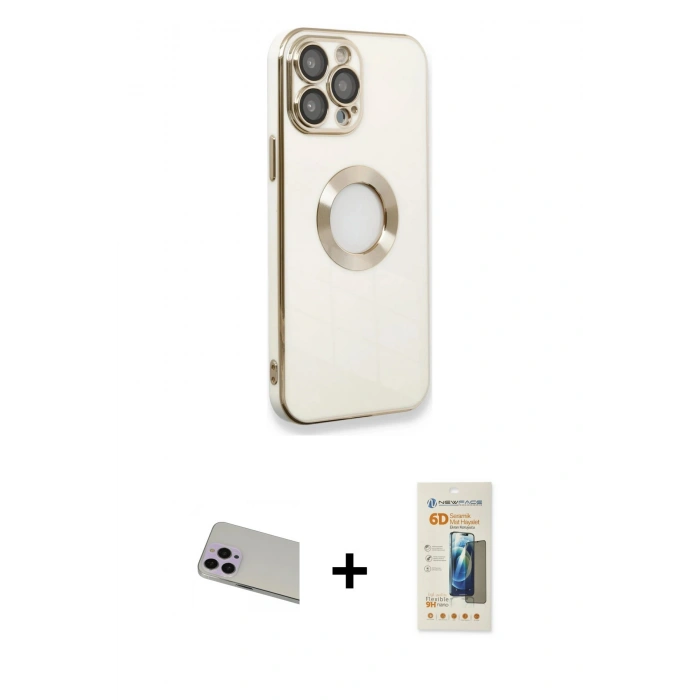 MARSİLYAN™- iPhone 13 Pro Max Kılıf İz Form Serisi - Siyah 6D Mat Seramik Hayalet Nano Ekran Koruyucu + Rainbow Kamera Lens Koruma Cam - MR