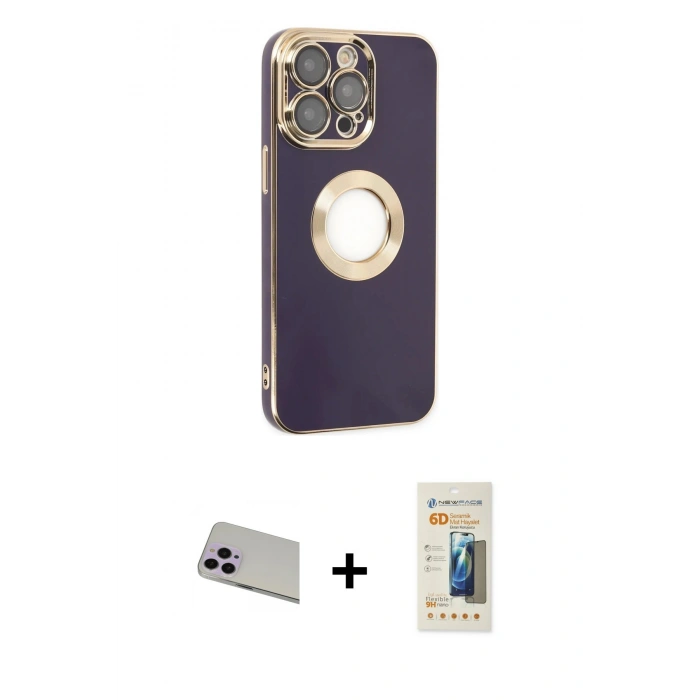MARSİLYAN™- iPhone 13 Pro Max Kılıf İz Form Serisi - Siyah 6D Mat Seramik Hayalet Nano Ekran Koruyucu + Rainbow Kamera Lens Koruma Cam - MR