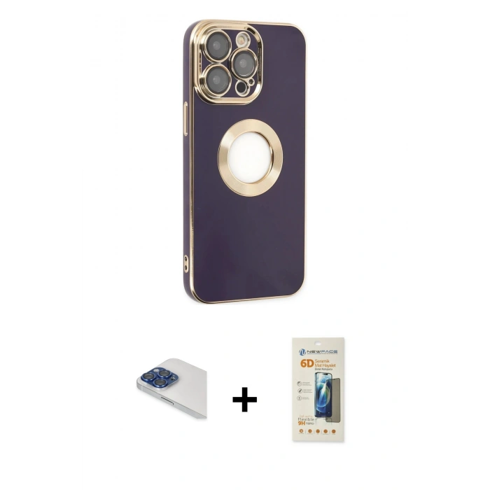 MARSİLYAN™- iPhone 13 Pro Max Kılıf İz Form Serisi - Siyah 6D Mat Seramik Hayalet Nano Ekran Koruyucu + Pers Alüminyum Kamera Lens - LT