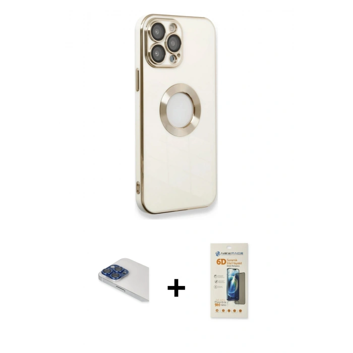 MARSİLYAN™- iPhone 13 Pro Max Kılıf İz Form Serisi - Siyah 6D Mat Seramik Hayalet Nano Ekran Koruyucu + Pers Alüminyum Kamera Lens - LT