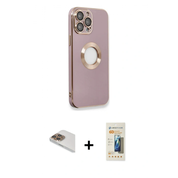 MARSİLYAN™- iPhone 13 Pro Max Kılıf İz Form Serisi - Siyah 6D Mat Seramik Hayalet Nano Ekran Koruyucu + Pers Alüminyum Kamera Lens - GD