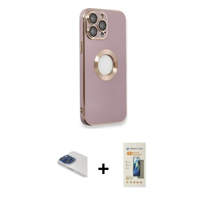 MARSİLYAN™- iPhone 13 Pro Max Kılıf İz Form Serisi - Siyah 6D Mat Seramik Hayalet Nano Ekran Koruyucu + Pers Alüminyum Kamera Lens - LT