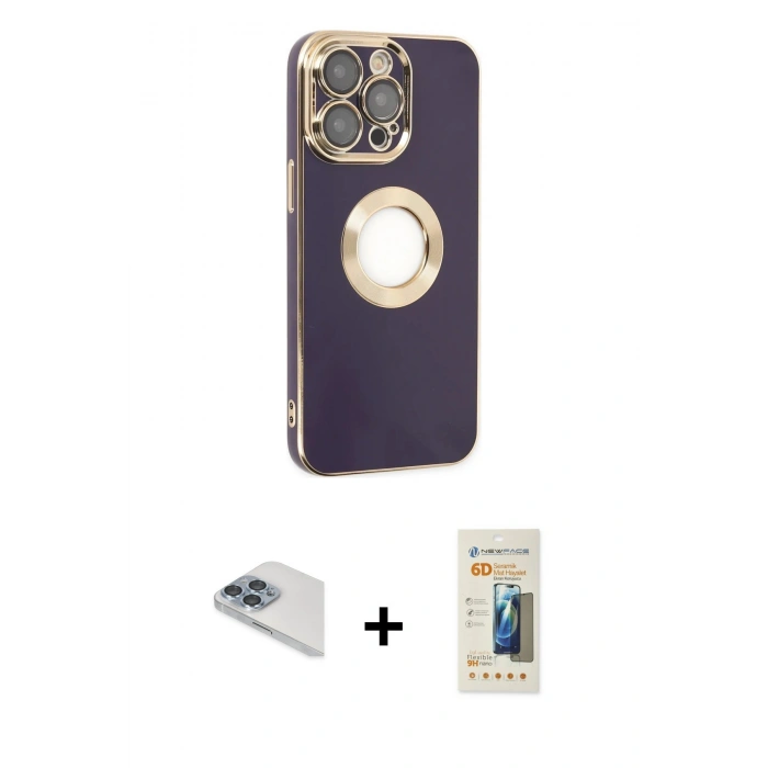 MARSİLYAN™- iPhone 13 Pro Max Kılıf İz Form Serisi - Siyah 6D Mat Seramik Hayalet Nano Ekran Koruyucu + Pers Alüminyum Kamera Lens - SABE