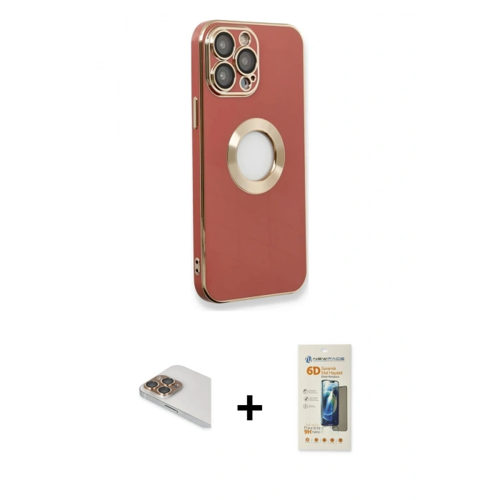 MARSİLYAN™- iPhone 13 Pro Max Kılıf İz Form Serisi - Siyah 6D Mat Seramik Hayalet Nano Ekran Koruyucu + Pers Alüminyum Kamera Lens - GD