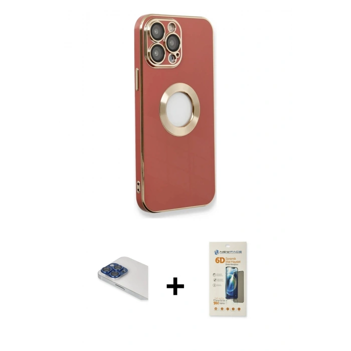 MARSİLYAN™- iPhone 13 Pro Max Kılıf İz Form Serisi - Siyah 6D Mat Seramik Hayalet Nano Ekran Koruyucu + Pers Alüminyum Kamera Lens - LT