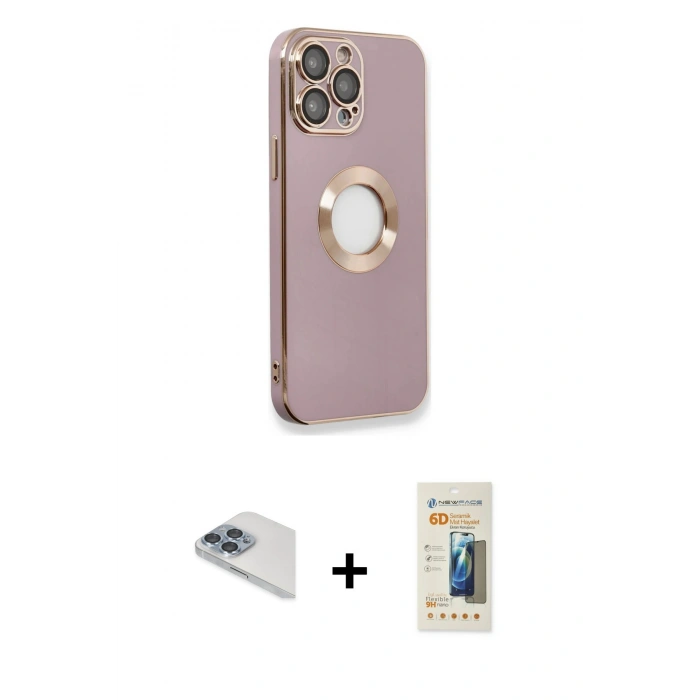 MARSİLYAN™- iPhone 13 Pro Max Kılıf İz Form Serisi - Siyah 6D Mat Seramik Hayalet Nano Ekran Koruyucu + Pers Alüminyum Kamera Lens - SABE