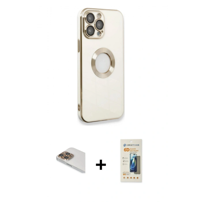MARSİLYAN™- iPhone 13 Pro Max Kılıf İz Form Serisi - Siyah 6D Mat Seramik Hayalet Nano Ekran Koruyucu + Pers Alüminyum Kamera Lens - GD