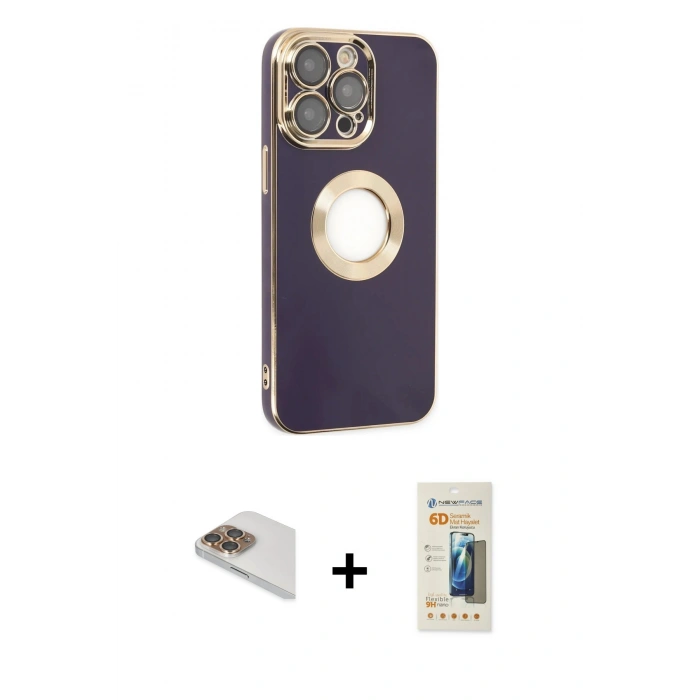 MARSİLYAN™- iPhone 13 Pro Max Kılıf İz Form Serisi - Siyah 6D Mat Seramik Hayalet Nano Ekran Koruyucu + Pers Alüminyum Kamera Lens - GD
