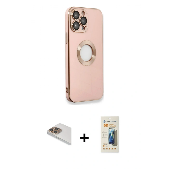 MARSİLYAN™- iPhone 13 Pro Max Kılıf İz Form Serisi - Siyah 6D Mat Seramik Hayalet Nano Ekran Koruyucu + Pers Alüminyum Kamera Lens - GD