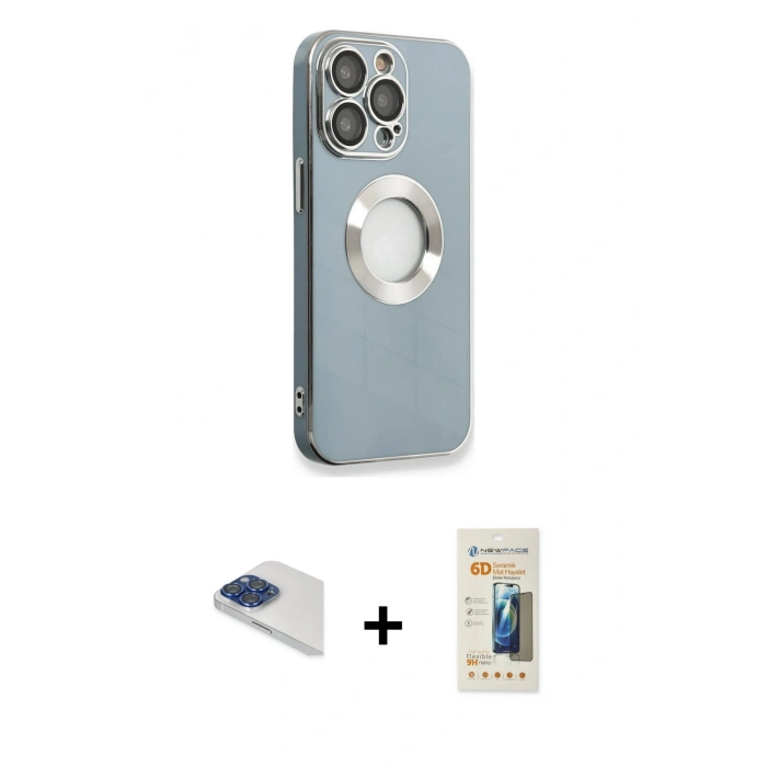MARSİLYAN™- iPhone 13 Pro Max Kılıf İz Form Serisi - Siyah 6D Mat Seramik Hayalet Nano Ekran Koruyucu + Pers Alüminyum Kamera Lens - LT