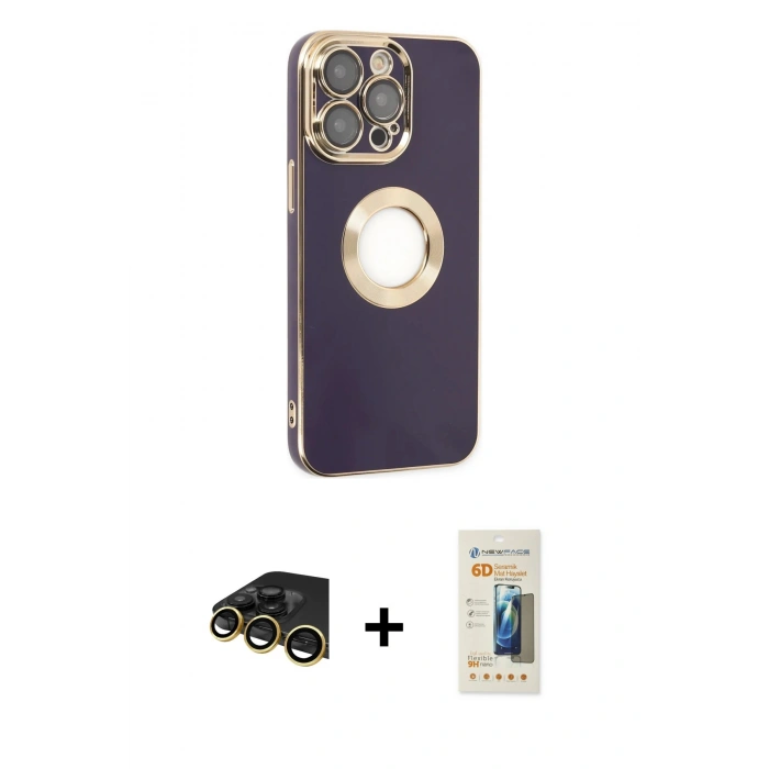 MARSİLYAN™- iPhone 13 Pro Max Kılıf İz Form Serisi - Siyah 6D Mat Seramik Hayalet Nano Ekran Koruyucu + Raze Metal Kamera Lens - GD