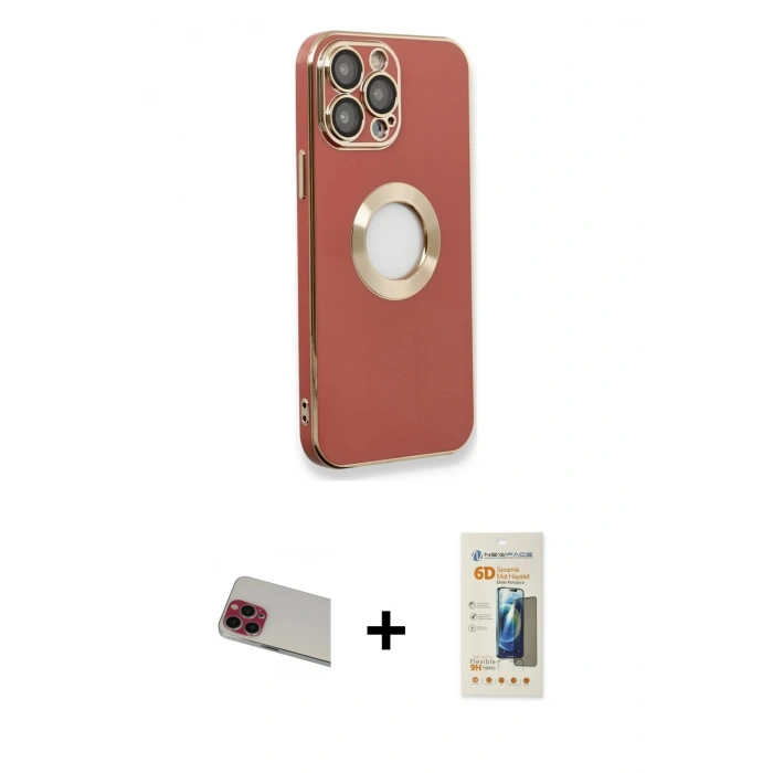 MARSİLYAN™- iPhone 13 Pro Max Kılıf İz Form Serisi - Siyah 6D Mat Seramik Hayalet Nano Ekran Koruyucu + Rainbow Kamera Lens Koruma Cam - KI