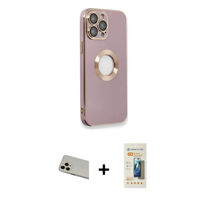 MARSİLYAN™- iPhone 13 Pro Max Kılıf İz Form Serisi - Siyah 6D Mat Seramik Hayalet Nano Ekran Koruyucu + Rainbow Kamera Lens Koruma Cam - REGD