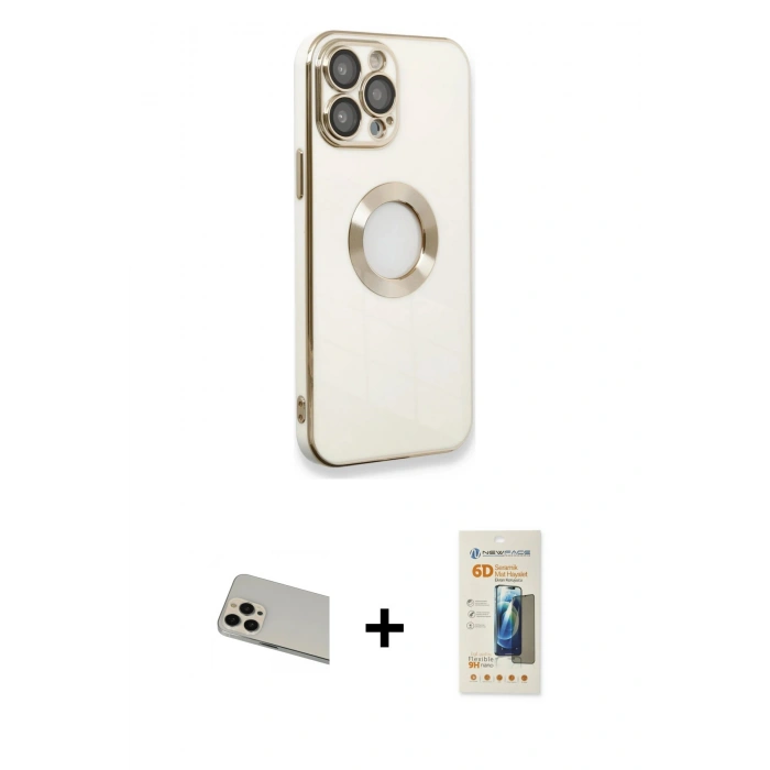 MARSİLYAN™- iPhone 13 Pro Max Kılıf İz Form Serisi - Siyah 6D Mat Seramik Hayalet Nano Ekran Koruyucu + Rainbow Kamera Lens Koruma Cam - REGD