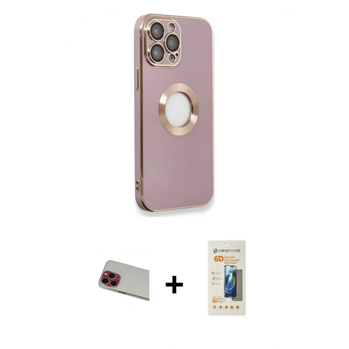 MARSİLYAN™- iPhone 13 Pro Max Kılıf İz Form Serisi - Siyah 6D Mat Seramik Hayalet Nano Ekran Koruyucu + Rainbow Kamera Lens Koruma Cam - KI