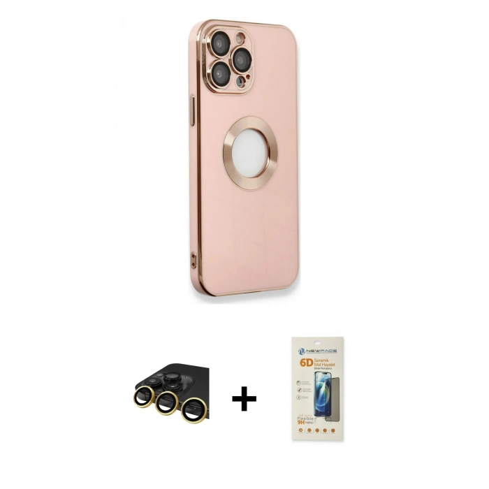 MARSİLYAN™- iPhone 13 Pro Max Kılıf İz Form Serisi - Siyah 6D Mat Seramik Hayalet Nano Ekran Koruyucu + Raze Metal Kamera Lens - GD