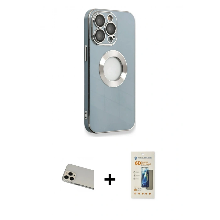 MARSİLYAN™- iPhone 13 Pro Max Kılıf İz Form Serisi - Siyah 6D Mat Seramik Hayalet Nano Ekran Koruyucu + Rainbow Kamera Lens Koruma Cam - REGD