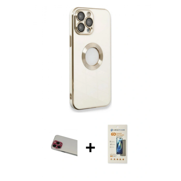 MARSİLYAN™- iPhone 13 Pro Max Kılıf İz Form Serisi - Siyah 6D Mat Seramik Hayalet Nano Ekran Koruyucu + Rainbow Kamera Lens Koruma Cam - KI