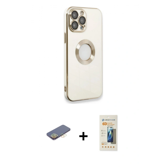 MARSİLYAN™- iPhone 13 Pro Max Kılıf İz Form Serisi - Siyah 6D Mat Seramik Hayalet Nano Ekran Koruyucu + Renkli Kamera Lens Koruma Cam - SI