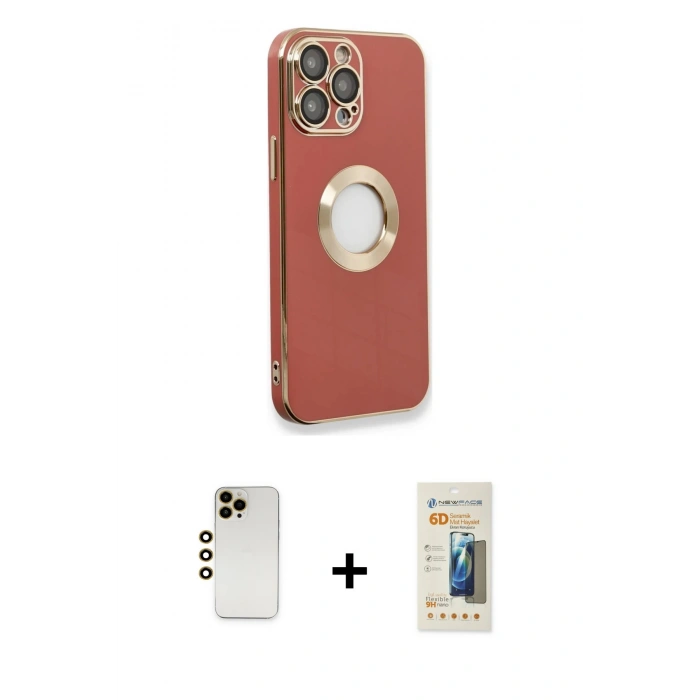 MARSİLYAN™- iPhone 13 Pro Max Kılıf İz Form Serisi - Siyah 6D Mat Seramik Hayalet Nano Ekran Koruyucu + Shine Kamera Lens - GD