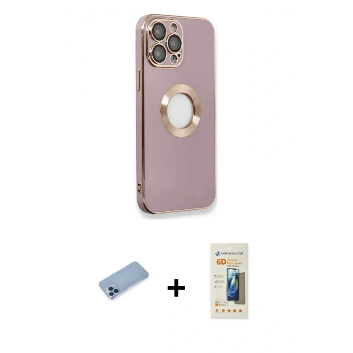 MARSİLYAN™- iPhone 13 Pro Max Kılıf İz Form Serisi - Siyah 6D Mat Seramik Hayalet Nano Ekran Koruyucu + Shine Kamera Lens Koruma Cam - MI