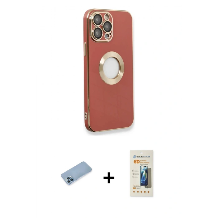 MARSİLYAN™- iPhone 13 Pro Max Kılıf İz Form Serisi - Siyah 6D Mat Seramik Hayalet Nano Ekran Koruyucu + Shine Kamera Lens Koruma Cam - MI