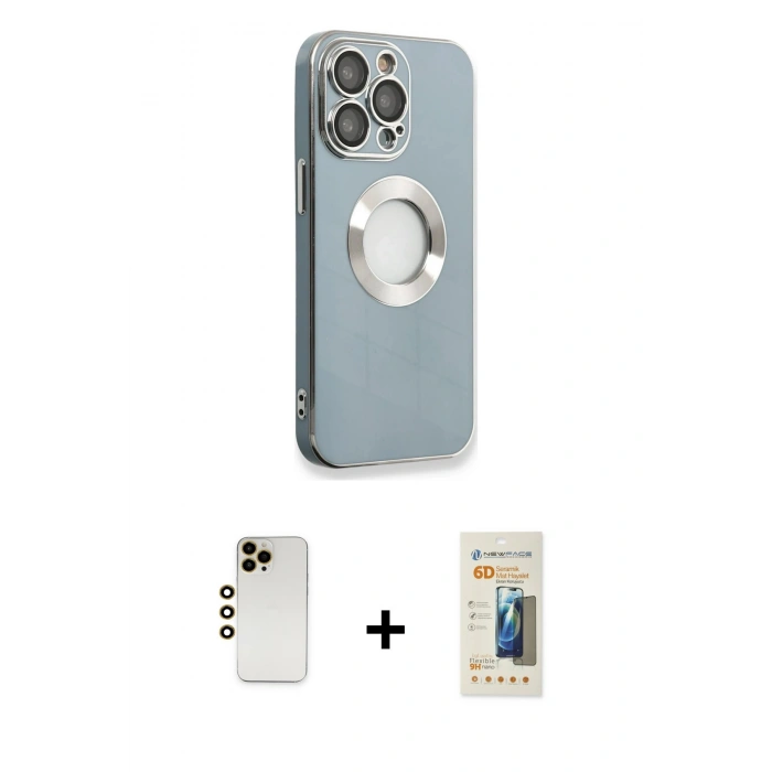 MARSİLYAN™- iPhone 13 Pro Max Kılıf İz Form Serisi - Siyah 6D Mat Seramik Hayalet Nano Ekran Koruyucu + Shine Kamera Lens - GD