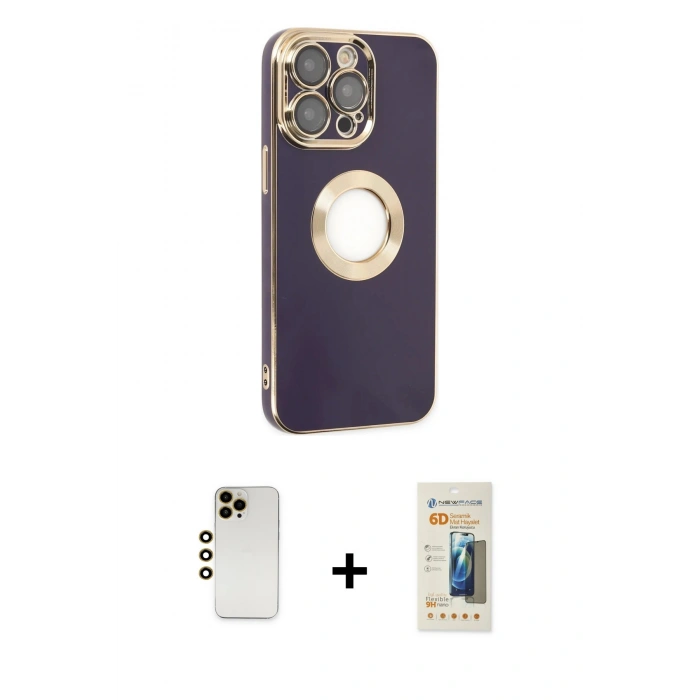 MARSİLYAN™- iPhone 13 Pro Max Kılıf İz Form Serisi - Siyah 6D Mat Seramik Hayalet Nano Ekran Koruyucu + Shine Kamera Lens - GD