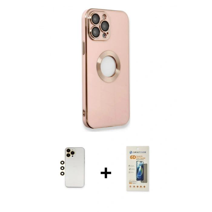 MARSİLYAN™- iPhone 13 Pro Max Kılıf İz Form Serisi - Siyah 6D Mat Seramik Hayalet Nano Ekran Koruyucu + Shine Kamera Lens - GD