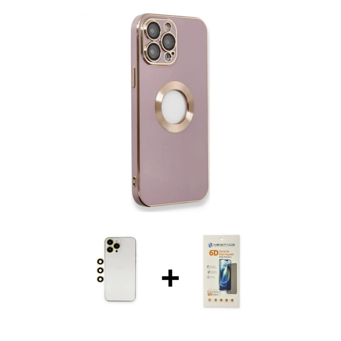 MARSİLYAN™- iPhone 13 Pro Max Kılıf İz Form Serisi - Siyah 6D Mat Seramik Hayalet Nano Ekran Koruyucu + Shine Kamera Lens - GD