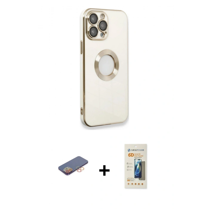 MARSİLYAN™- iPhone 13 Pro Max Kılıf İz Form Serisi - Siyah 6D Mat Seramik Hayalet Nano Ekran Koruyucu + Renkli Kamera Lens Koruma Cam - TU