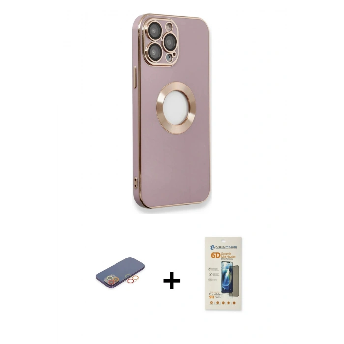 MARSİLYAN™- iPhone 13 Pro Max Kılıf İz Form Serisi - Siyah 6D Mat Seramik Hayalet Nano Ekran Koruyucu + Renkli Kamera Lens Koruma Cam - TU
