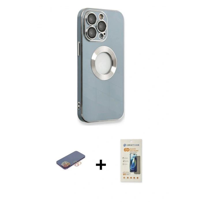 MARSİLYAN™- iPhone 13 Pro Max Kılıf İz Form Serisi - Siyah 6D Mat Seramik Hayalet Nano Ekran Koruyucu + Renkli Kamera Lens Koruma Cam - TU