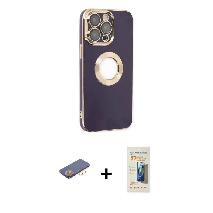 MARSİLYAN™- iPhone 13 Pro Max Kılıf İz Form Serisi - Siyah 6D Mat Seramik Hayalet Nano Ekran Koruyucu + Renkli Kamera Lens Koruma Cam - TU