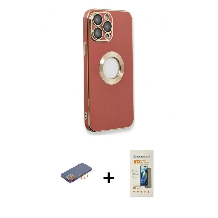 MARSİLYAN™- iPhone 13 Pro Max Kılıf İz Form Serisi - Siyah 6D Mat Seramik Hayalet Nano Ekran Koruyucu + Renkli Kamera Lens Koruma Cam - TU