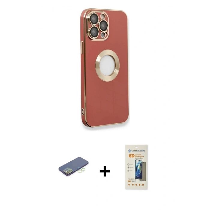 MARSİLYAN™- iPhone 13 Pro Max Kılıf İz Form Serisi - Siyah 6D Mat Seramik Hayalet Nano Ekran Koruyucu + Yeşil Renkli Kamera Lens Koruma Cam