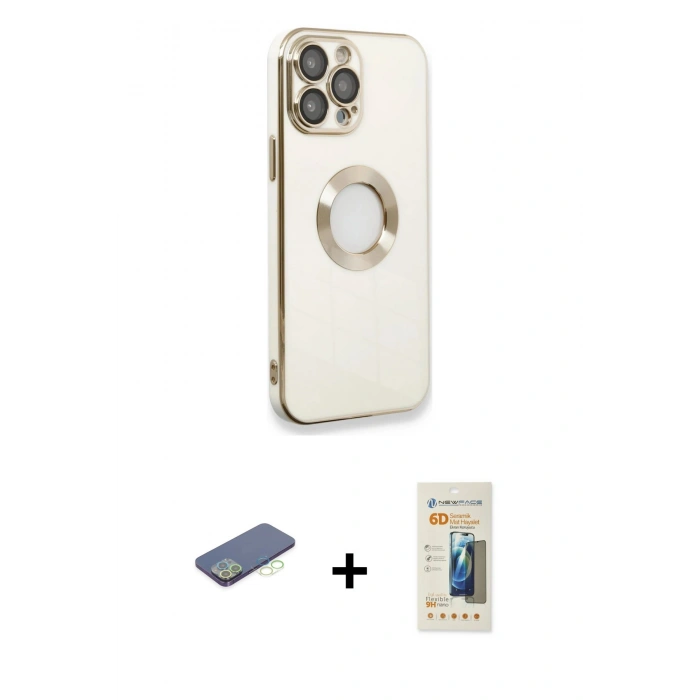 MARSİLYAN™- iPhone 13 Pro Max Kılıf İz Form Serisi - Siyah 6D Mat Seramik Hayalet Nano Ekran Koruyucu + Yeşil Renkli Kamera Lens Koruma Cam