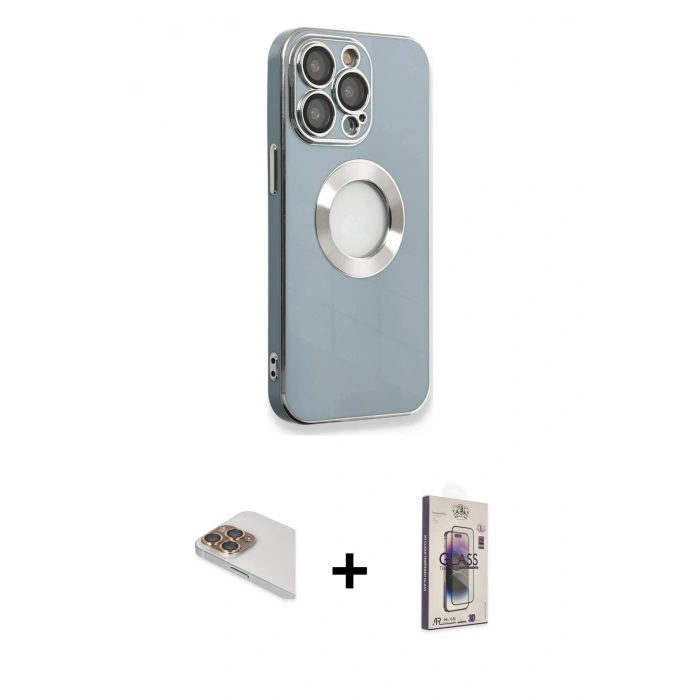 MARSİLYAN™- iPhone 13 Pro Max Kılıf İz Form Serisi - Siyah Bilvis 3D Cam Ekran Koruyucu + Pers Alüminyum Kamera Lens - GD