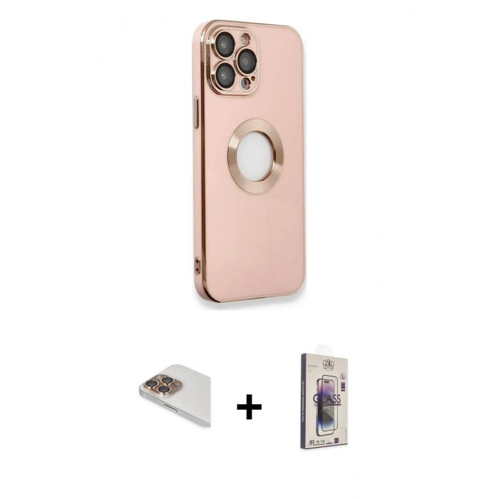 MARSİLYAN™- iPhone 13 Pro Max Kılıf İz Form Serisi - Siyah Bilvis 3D Cam Ekran Koruyucu + Pers Alüminyum Kamera Lens - GD