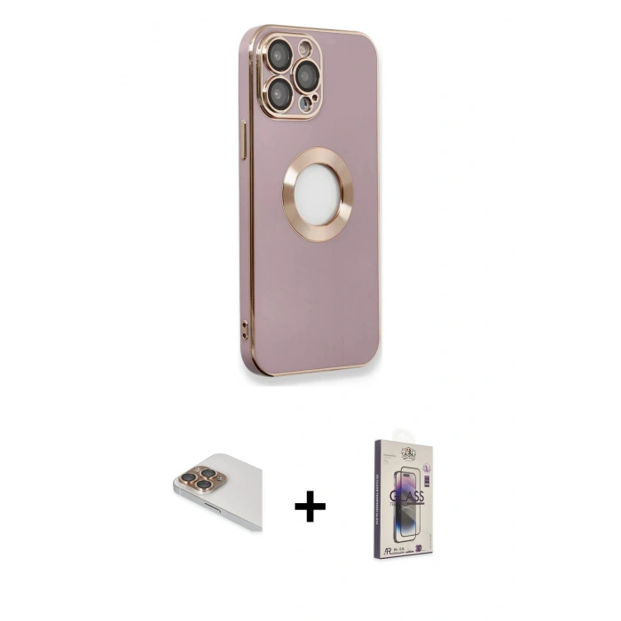 MARSİLYAN™- iPhone 13 Pro Max Kılıf İz Form Serisi - Siyah Bilvis 3D Cam Ekran Koruyucu + Pers Alüminyum Kamera Lens - GD