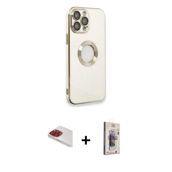 MARSİLYAN™- iPhone 13 Pro Max Kılıf İz Form Serisi - Siyah Bilvis 3D Cam Ekran Koruyucu + Pers Alüminyum Kamera Lens - KI