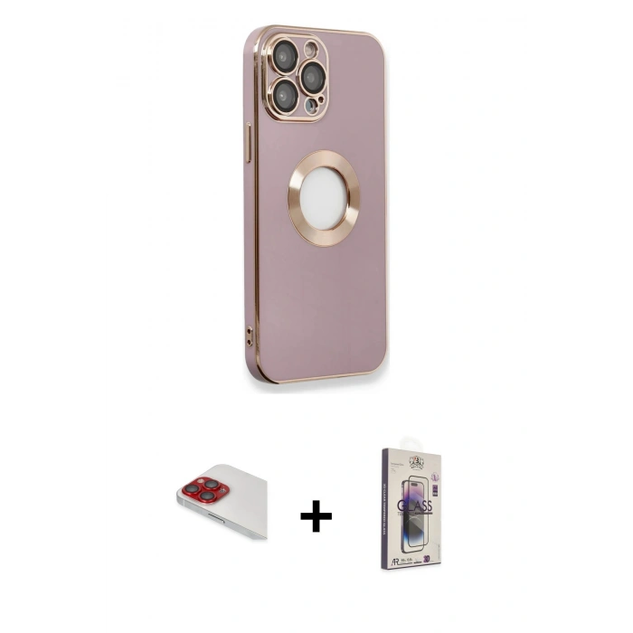 MARSİLYAN™- iPhone 13 Pro Max Kılıf İz Form Serisi - Siyah Bilvis 3D Cam Ekran Koruyucu + Pers Alüminyum Kamera Lens - KI