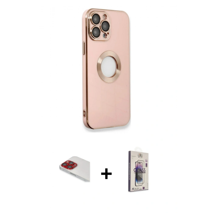 MARSİLYAN™- iPhone 13 Pro Max Kılıf İz Form Serisi - Siyah Bilvis 3D Cam Ekran Koruyucu + Pers Alüminyum Kamera Lens - KI