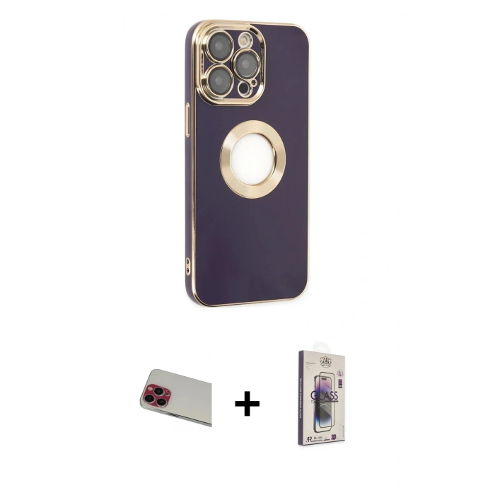 MARSİLYAN™- iPhone 13 Pro Max Kılıf İz Form Serisi - Siyah Bilvis 3D Cam Ekran Koruyucu + Rainbow Kamera Lens Koruma Cam - KI