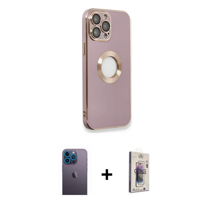 MARSİLYAN™- iPhone 13 Pro Max Kılıf İz Form Serisi - Siyah Bilvis 3D Cam Ekran Koruyucu + Neon Fosforlu Kamera Lens - MI
