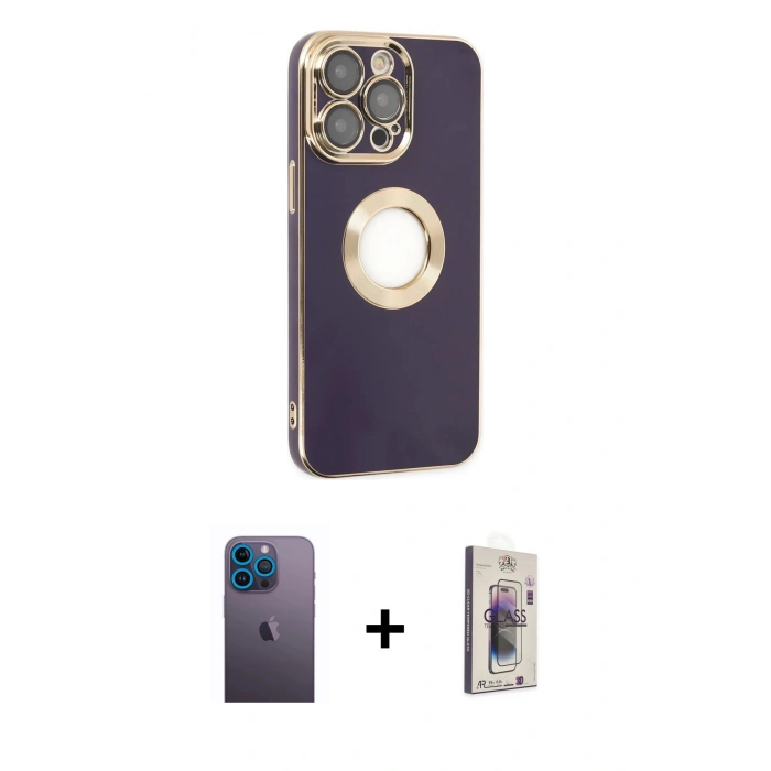 MARSİLYAN™- iPhone 13 Pro Max Kılıf İz Form Serisi - Siyah Bilvis 3D Cam Ekran Koruyucu + Neon Fosforlu Kamera Lens - MI
